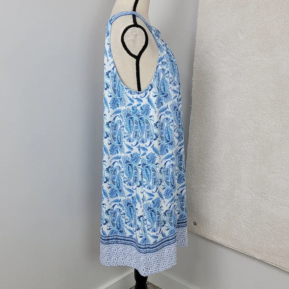 Cabana Life Women's L Blue White Paisley Sleeveless Halter Shift Travel Dress - Picture 7 of 12